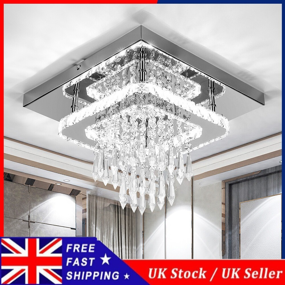 Square crystal flush ceiling light