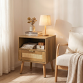 Rattan Bedside Table with Open Shelf – Walnut