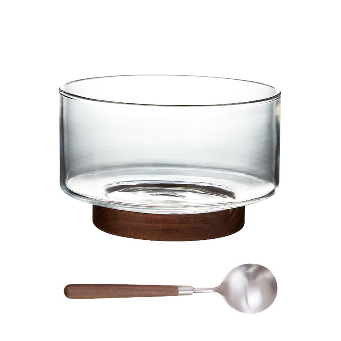 Glass footed bowl with wooden base