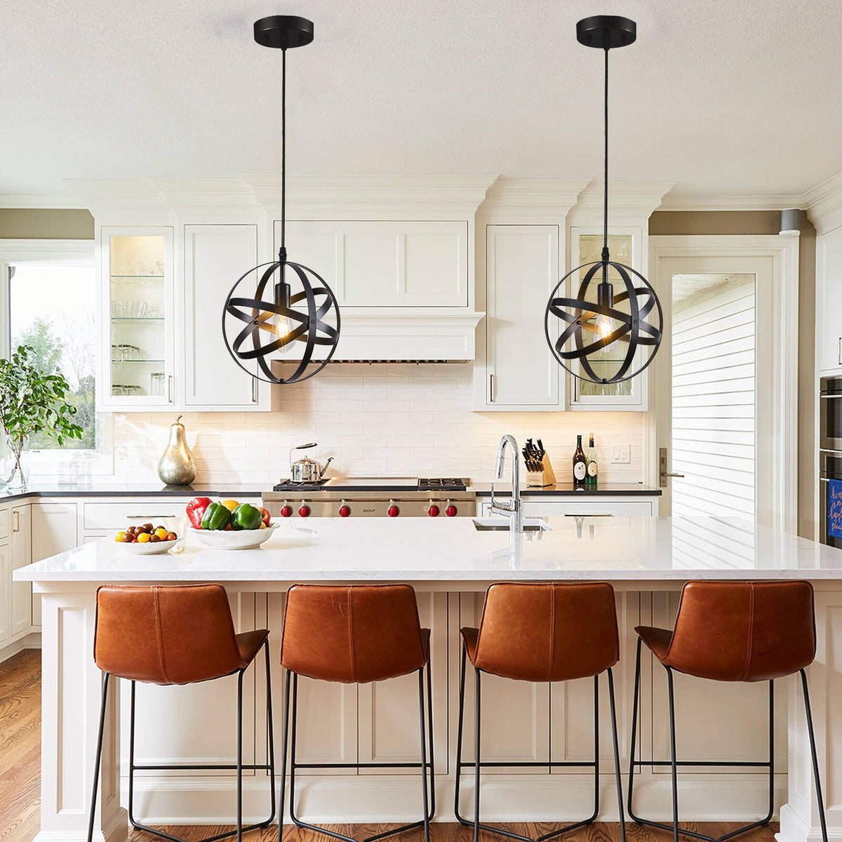 Black industrial orb pendant light