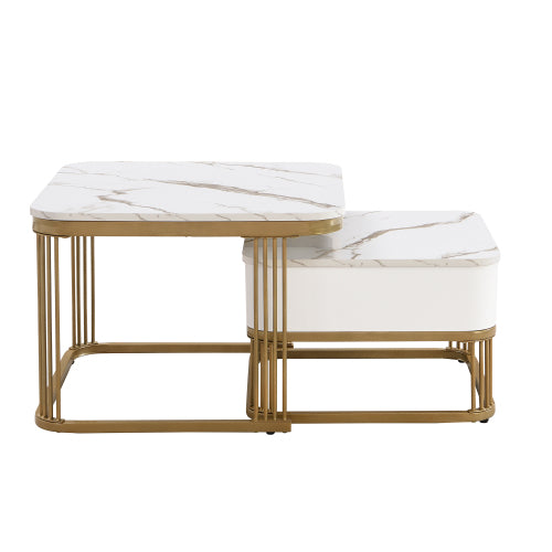 Marble & Gold Nesting Coffee Tables with Drawer