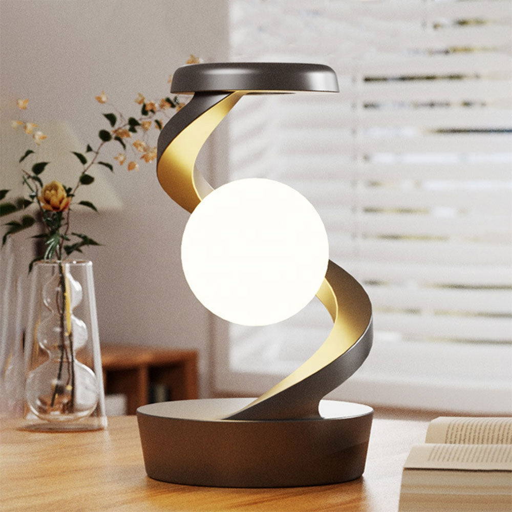 Spiral moon table lamp with wireless charger