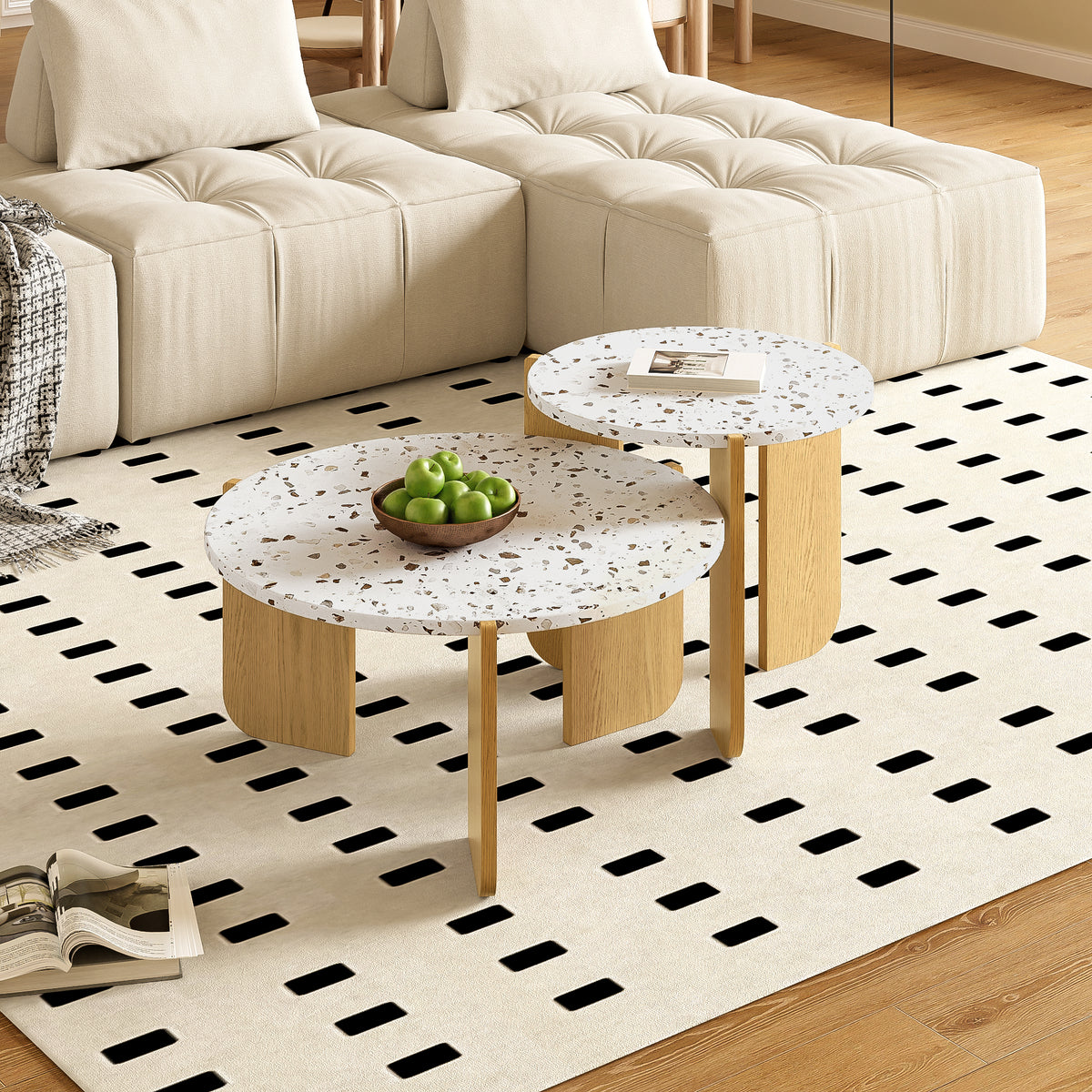 Terrazzo-Effect Nesting Coffee Tables – Set of 2