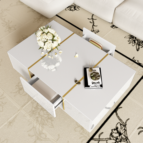 White Gloss Coffee Table with Gold Trim