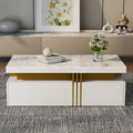 White Marble-Effect Coffee Table with Drawers
