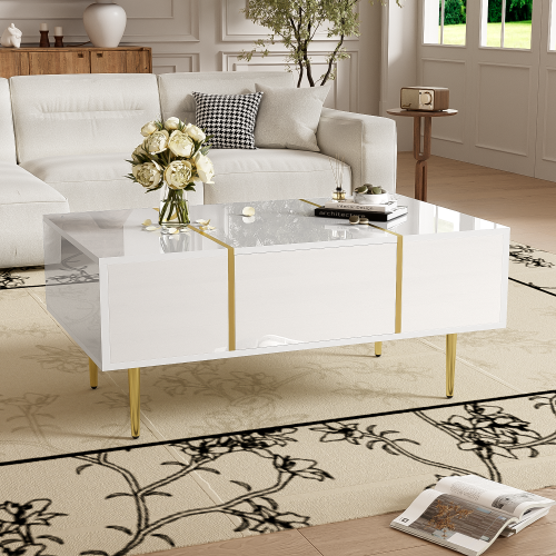 White Gloss Coffee Table with Gold Trim