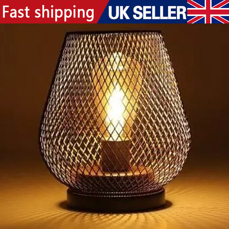 Cordless metal cage lantern table lamp
