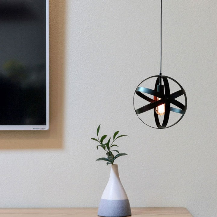 Black industrial orb pendant light
