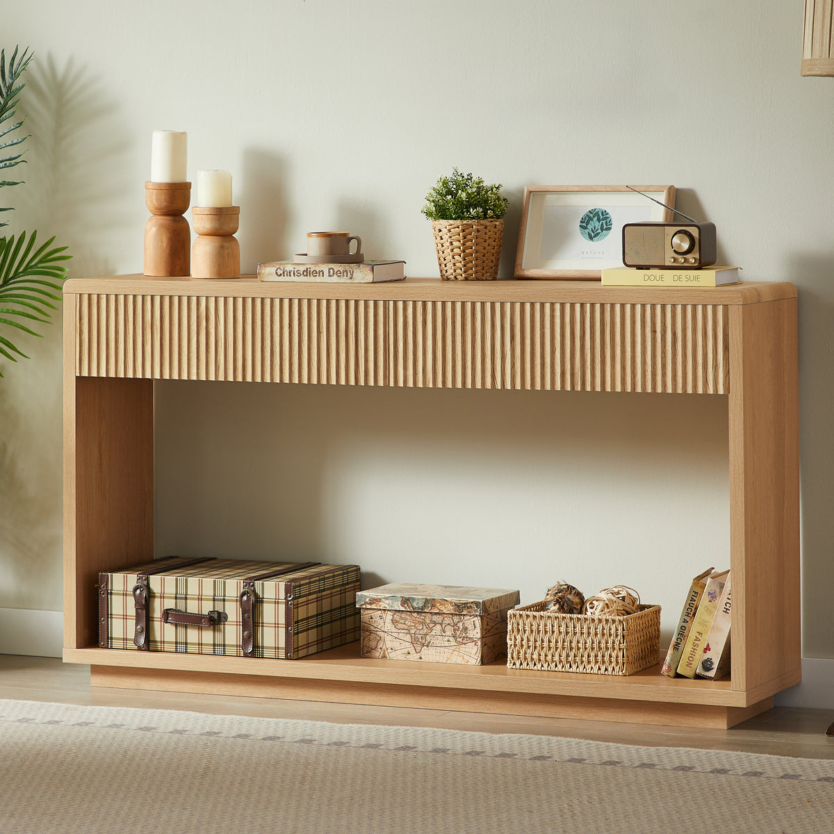 Fluted Oak Console Cabinet with Drawers, 150cm