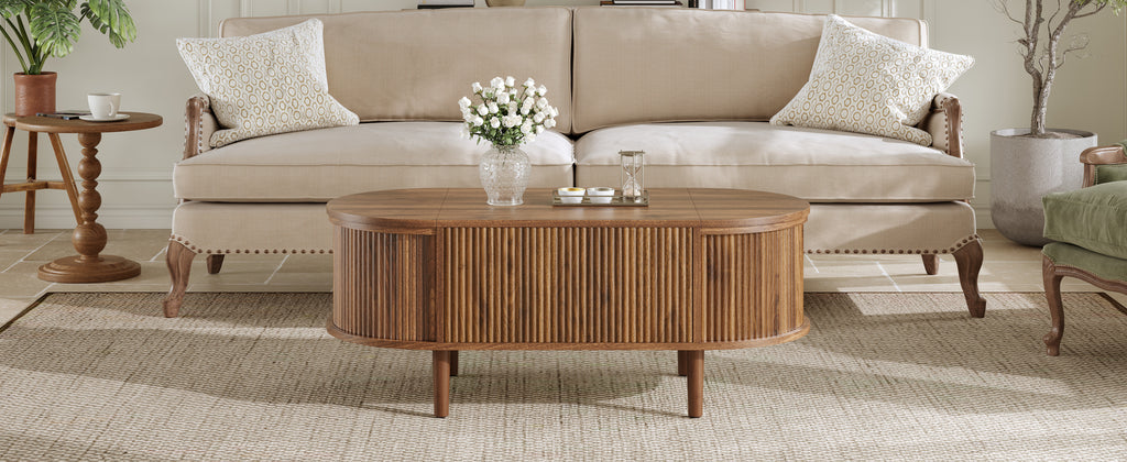 Vintage Oval Lift-Top Coffee Table – Walnut