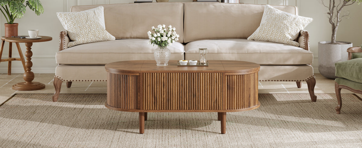 Vintage Oval Lift-Top Coffee Table – Walnut