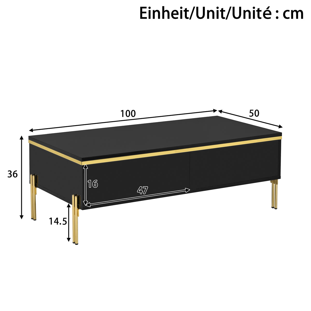 Black Gloss Coffee Table with Gold Lines