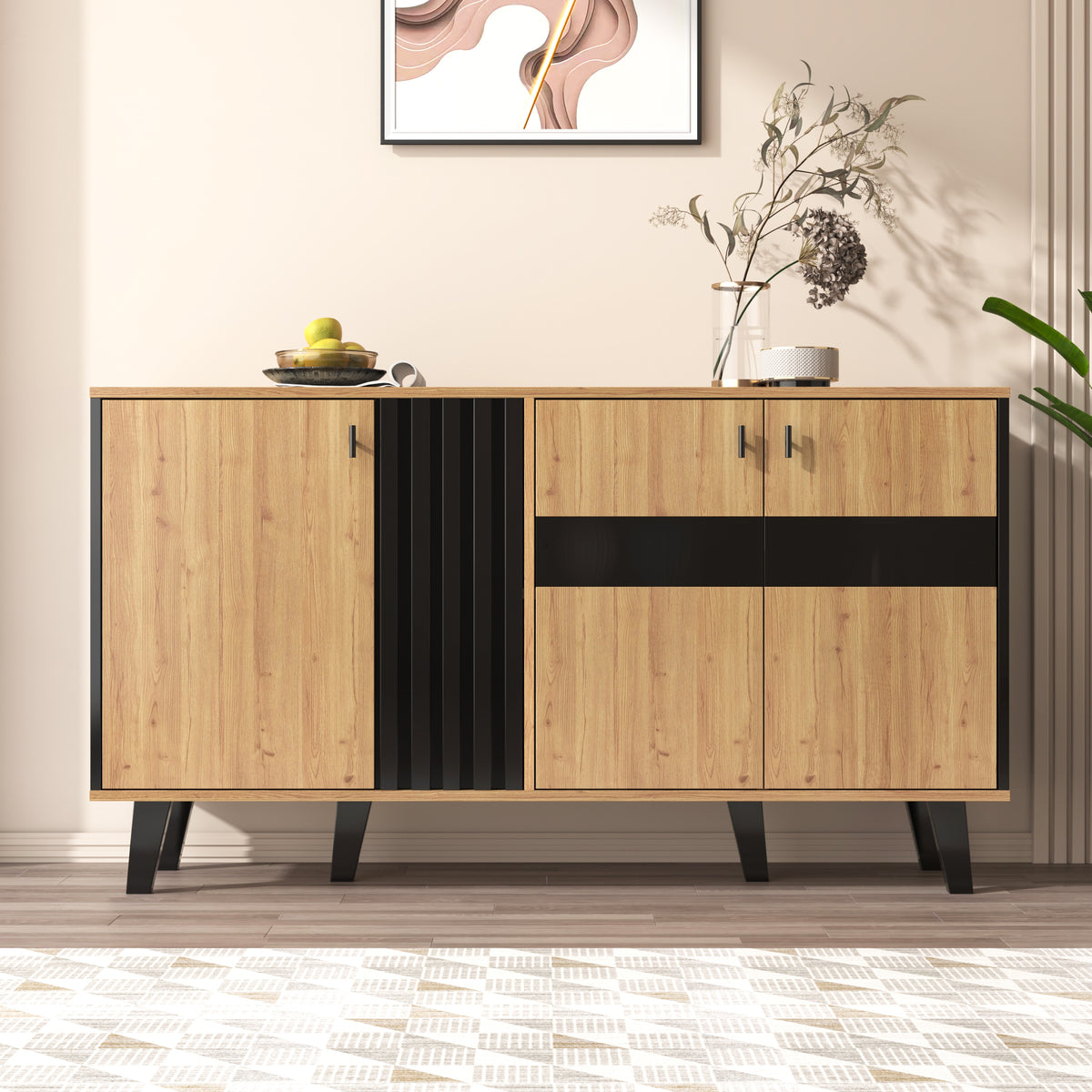 Two-Tone Sideboard – Oak & Black, 140cm