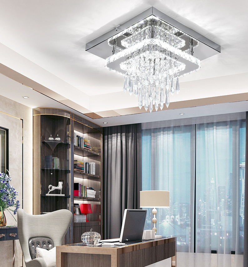 Square crystal flush ceiling light
