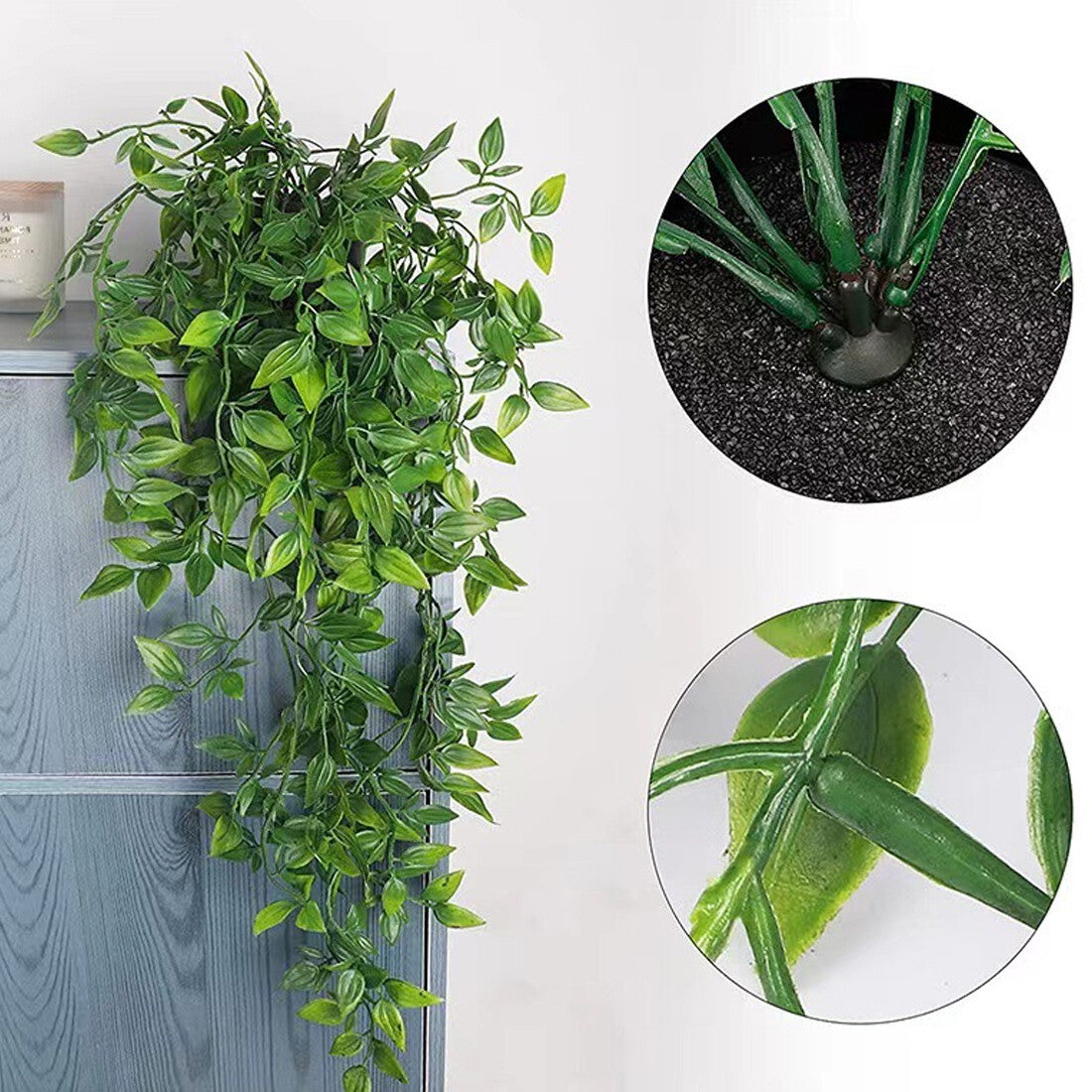 Artificial trailing plants in pots