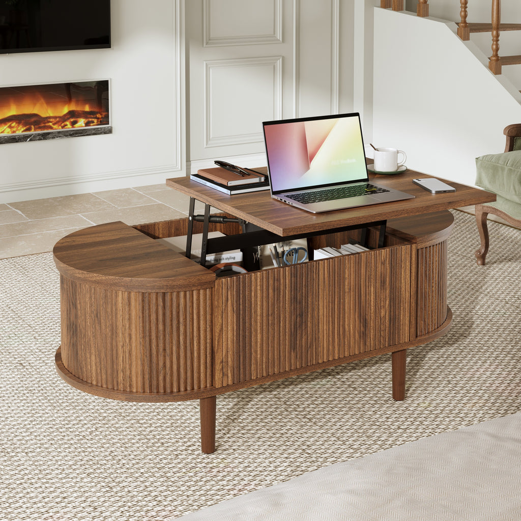 Vintage Oval Lift-Top Coffee Table – Walnut