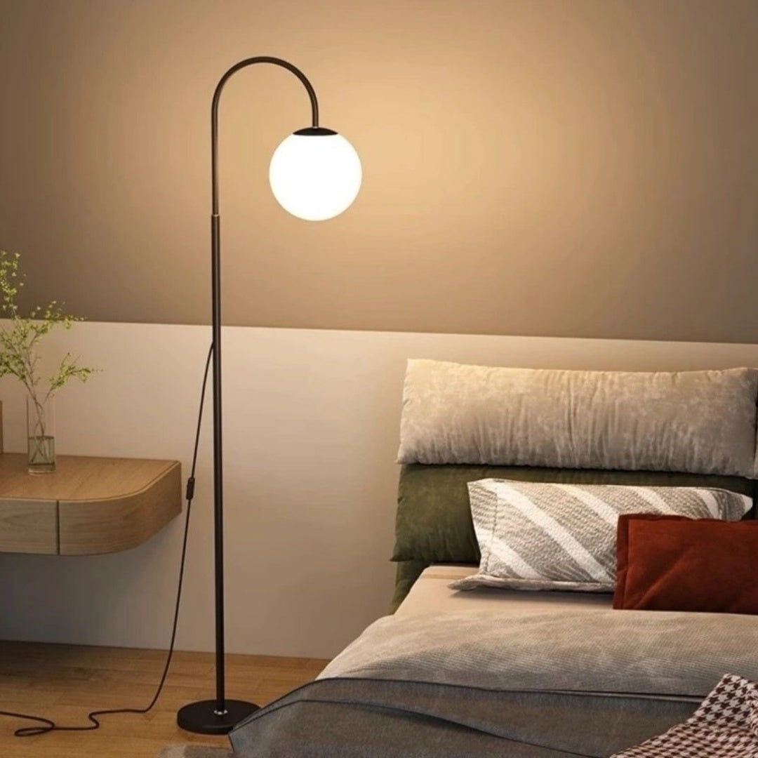 Black arc globe floor lamp