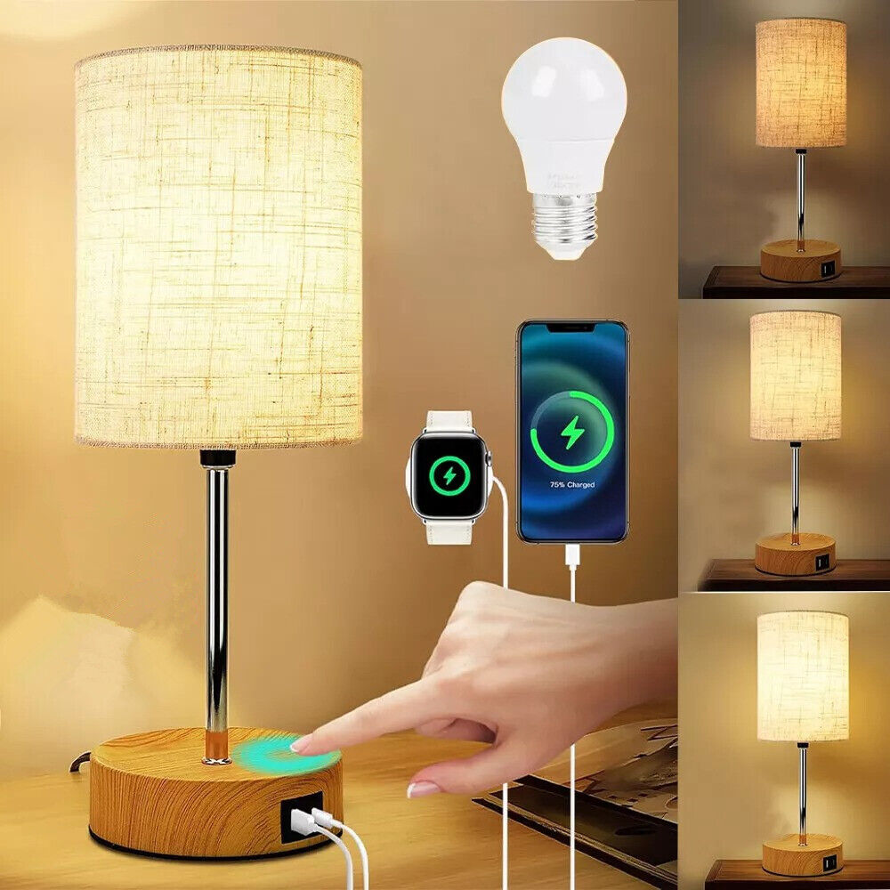 Touch bedside lamp with USB ports