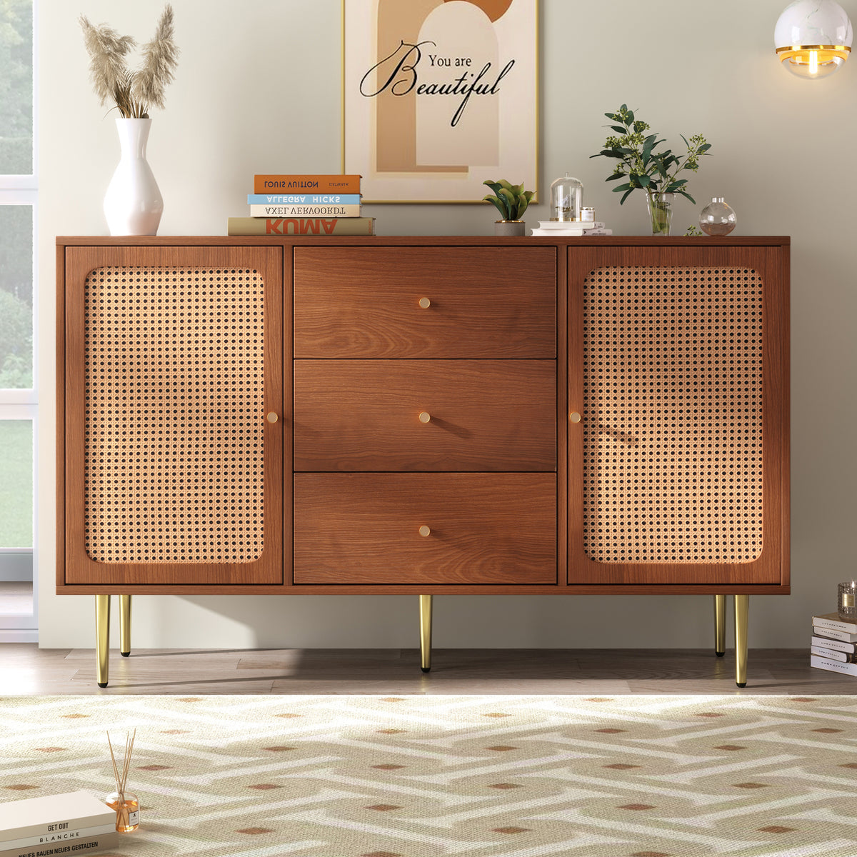 Rattan Sideboard – Walnut, 150cm