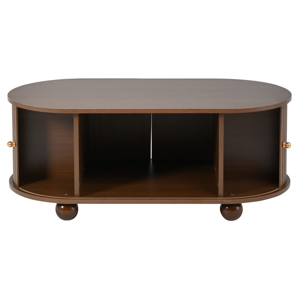Oval Coffee Table with Sliding Doors – Oak
