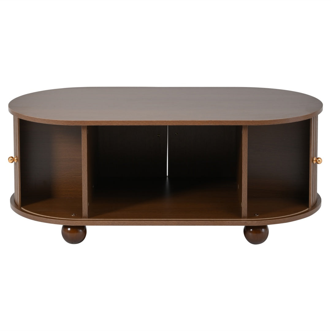 Oval Coffee Table with Sliding Doors – Oak