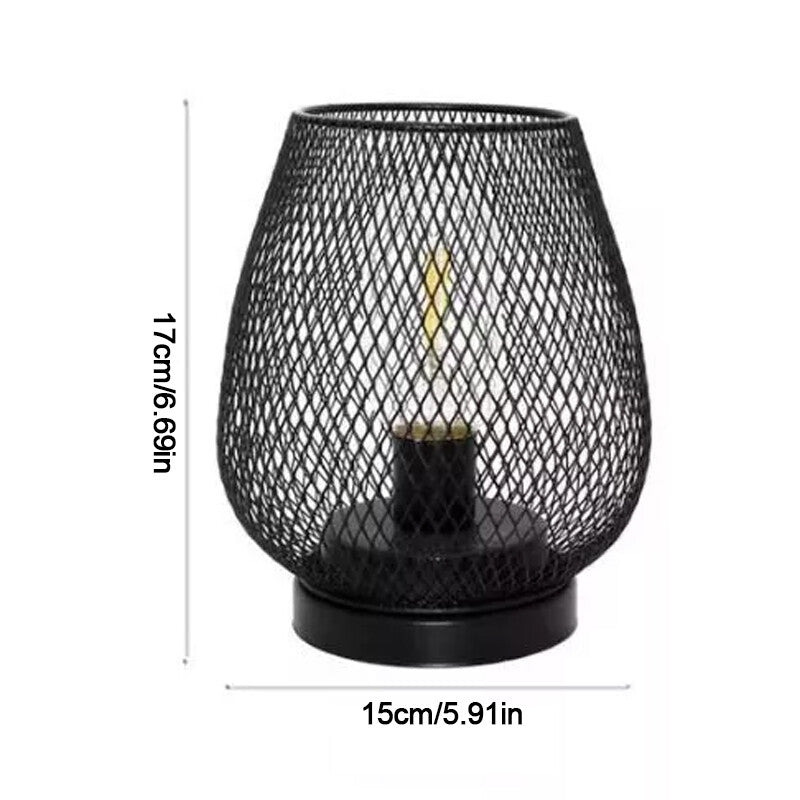 Cordless metal cage lantern table lamp