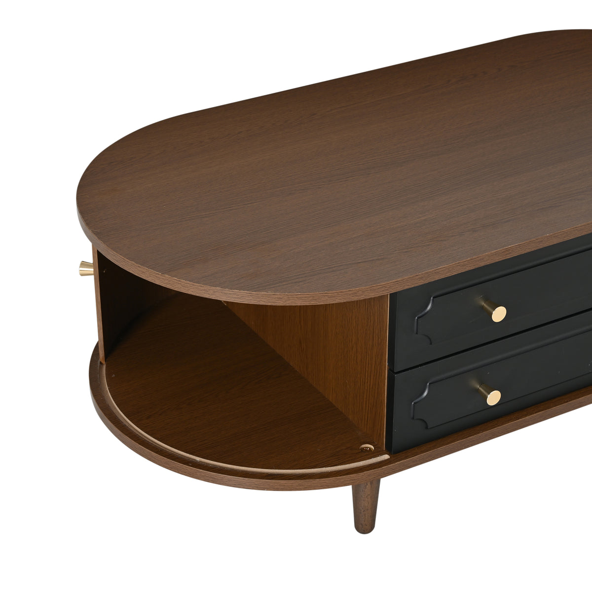 Fluted Oval Coffee Table with Drawers – Walnut