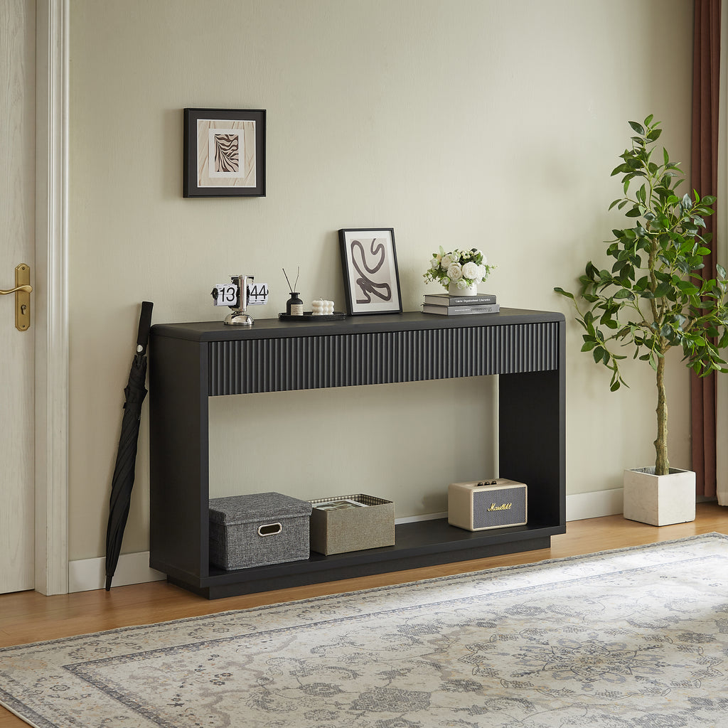 Fluted Black Console Cabinet with Drawers, 150cm