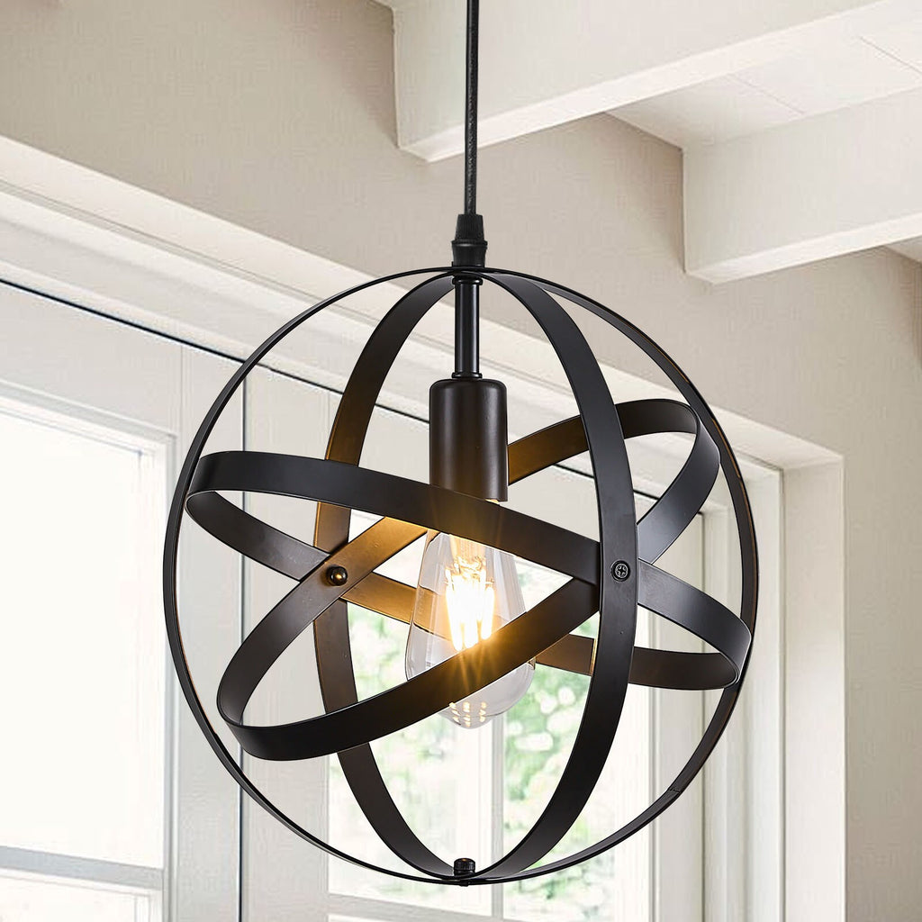 Black industrial orb pendant light