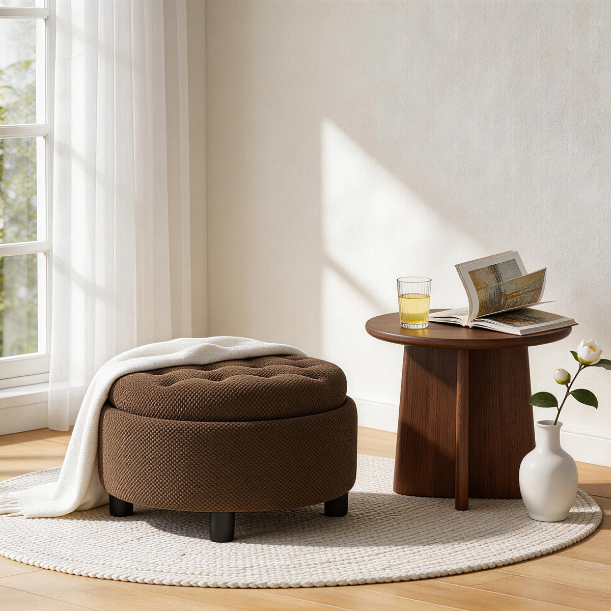 Round storage ottoman coffee