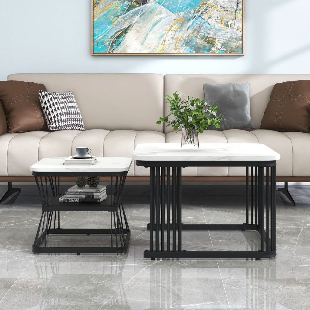 Marble-Effect Nesting Coffee Tables – Set of 2