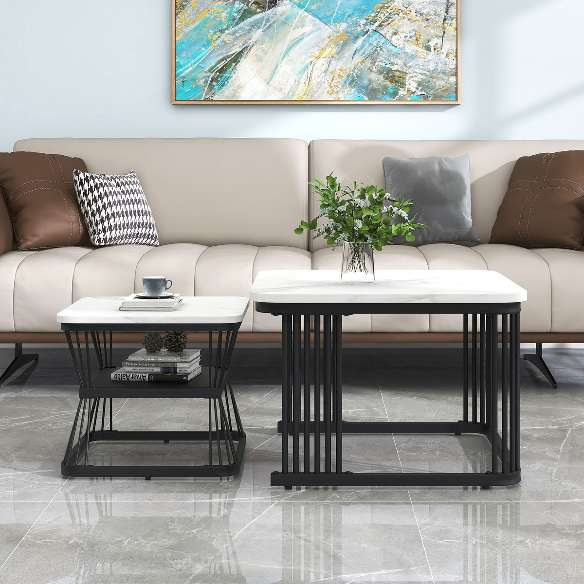 Marble-Effect Nesting Coffee Tables – Set of 2