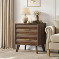 Walnut Bedside Table with 2 Drawers – Mid-Century