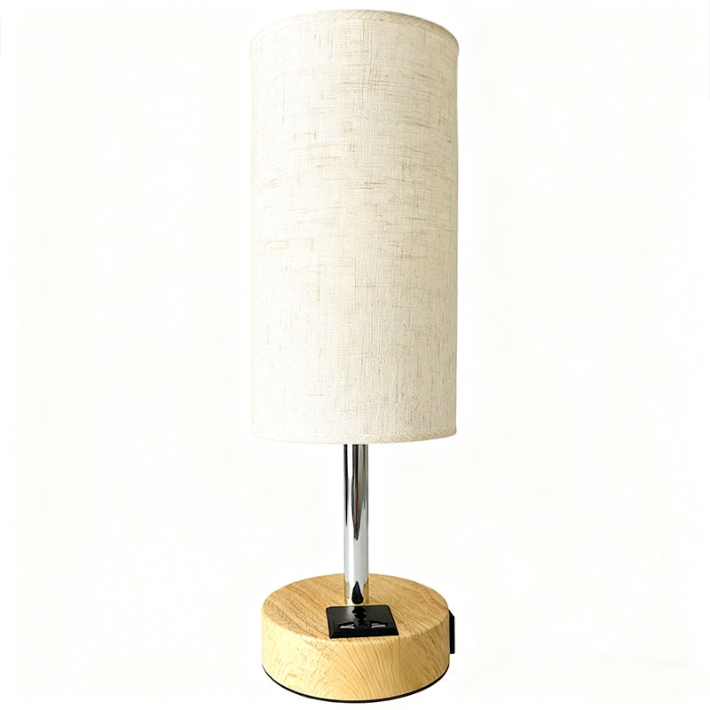 Linen shade bedside lamp with USB charging