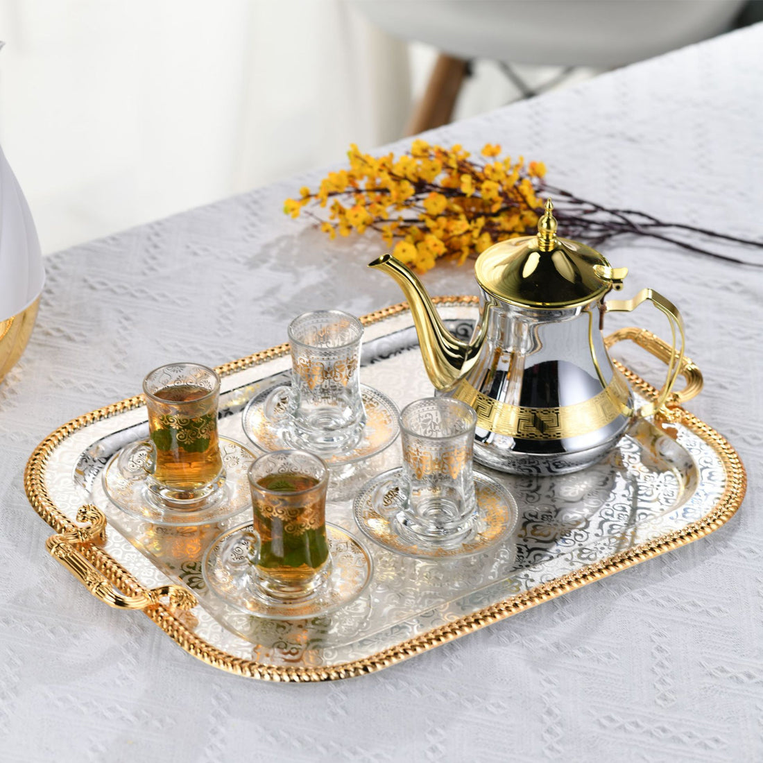 Ornate gold serving trays set of 3