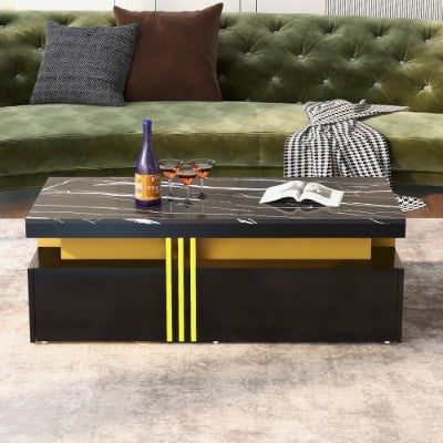 White Marble-Effect Coffee Table with Drawers