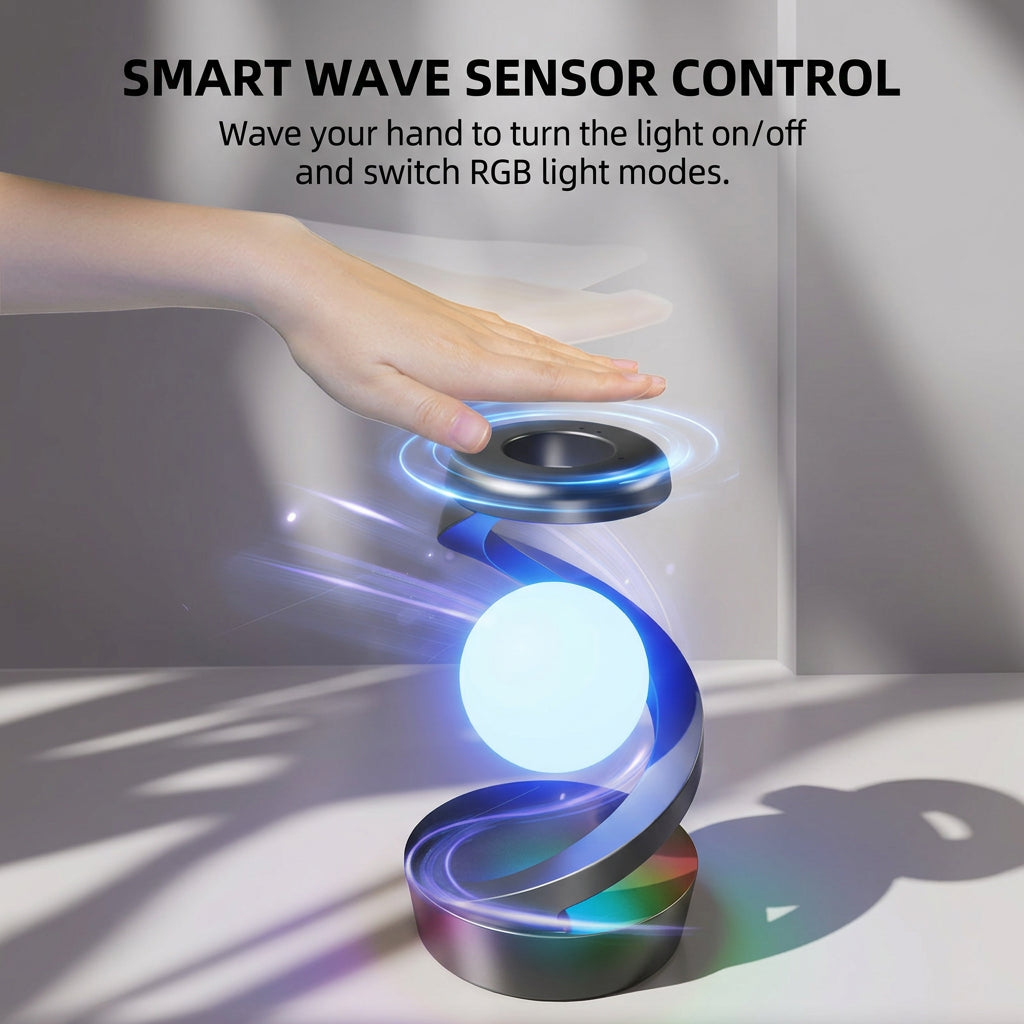 Spiral moon table lamp with wireless charger