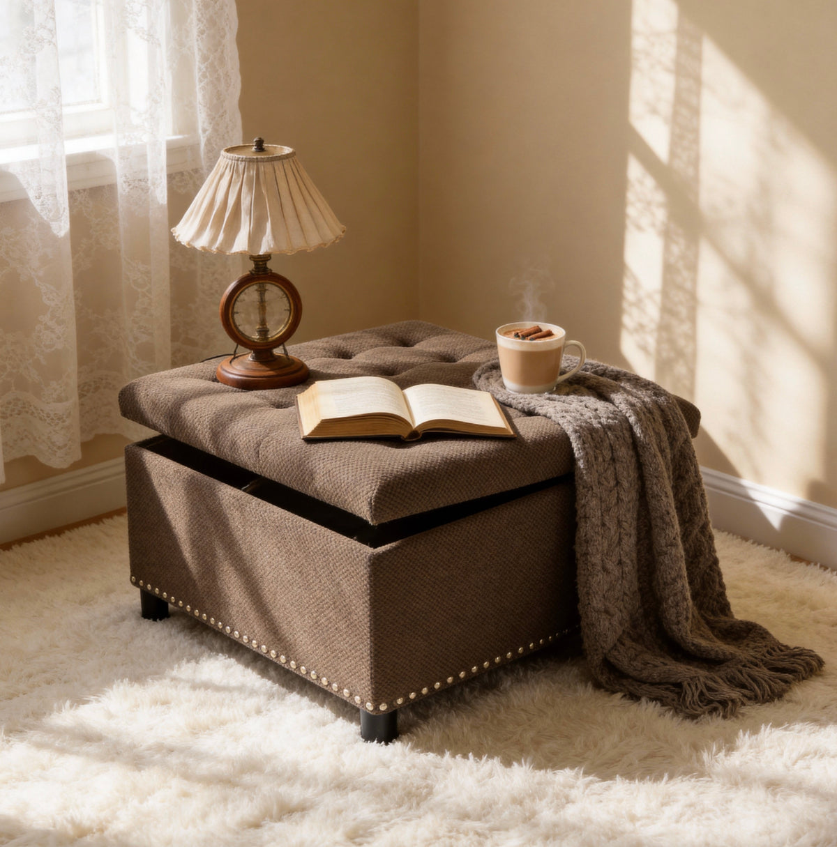 Square tufted storage ottoman coffee