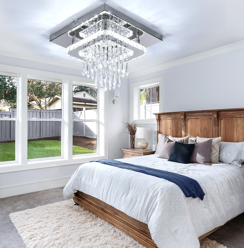 Square crystal flush ceiling light