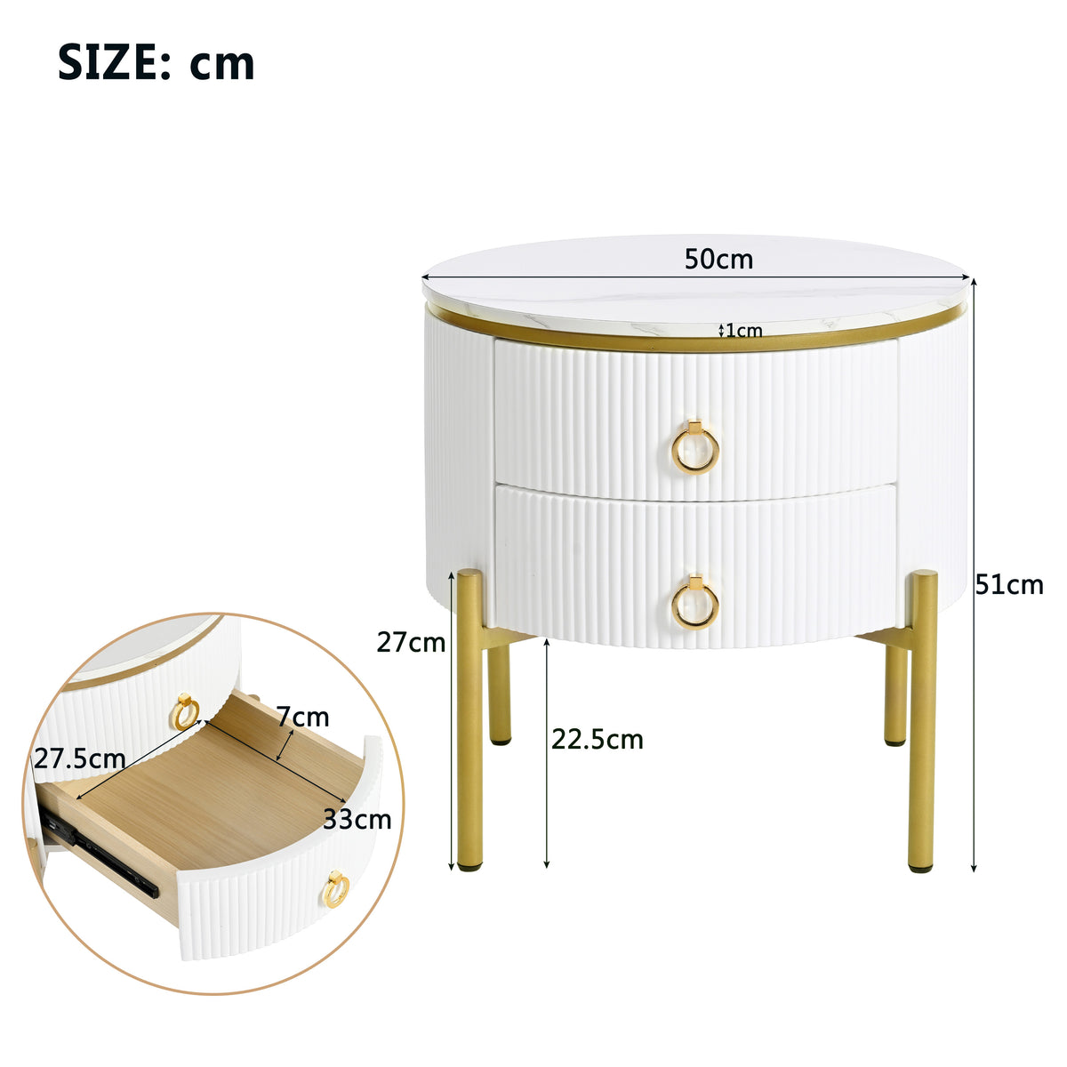 Round Marble-Effect Side Table with Gold Legs