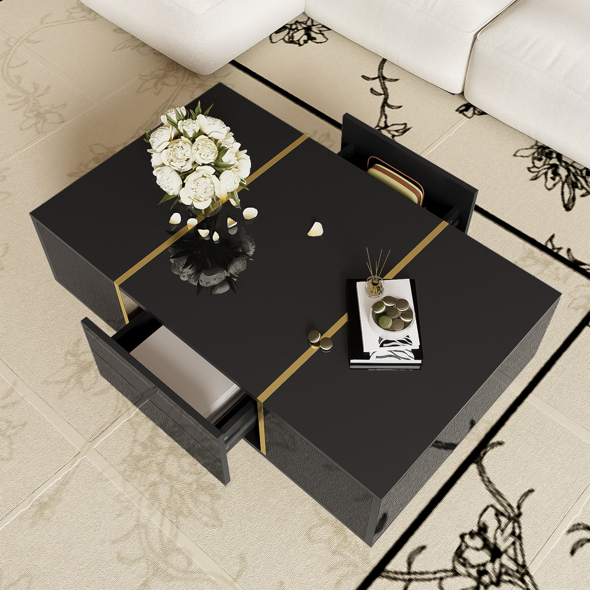 Black Gloss Coffee Table with Gold Trim