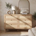 Rattan-Effect 6-Drawer Chest – Natural Wood, 120cm