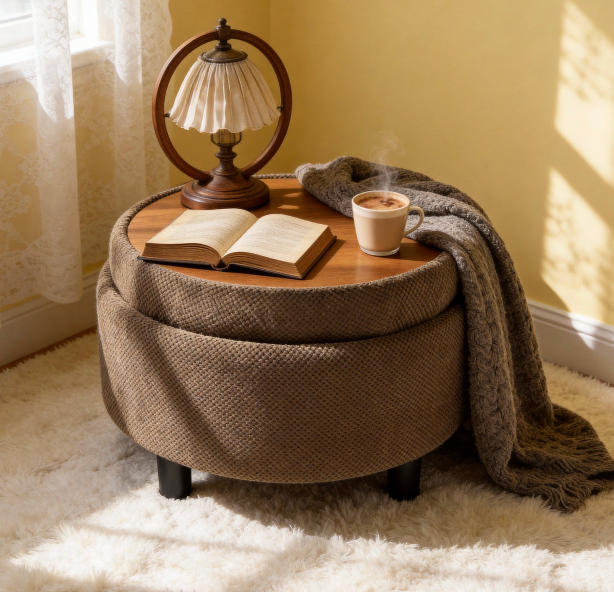 Round storage ottoman coffee