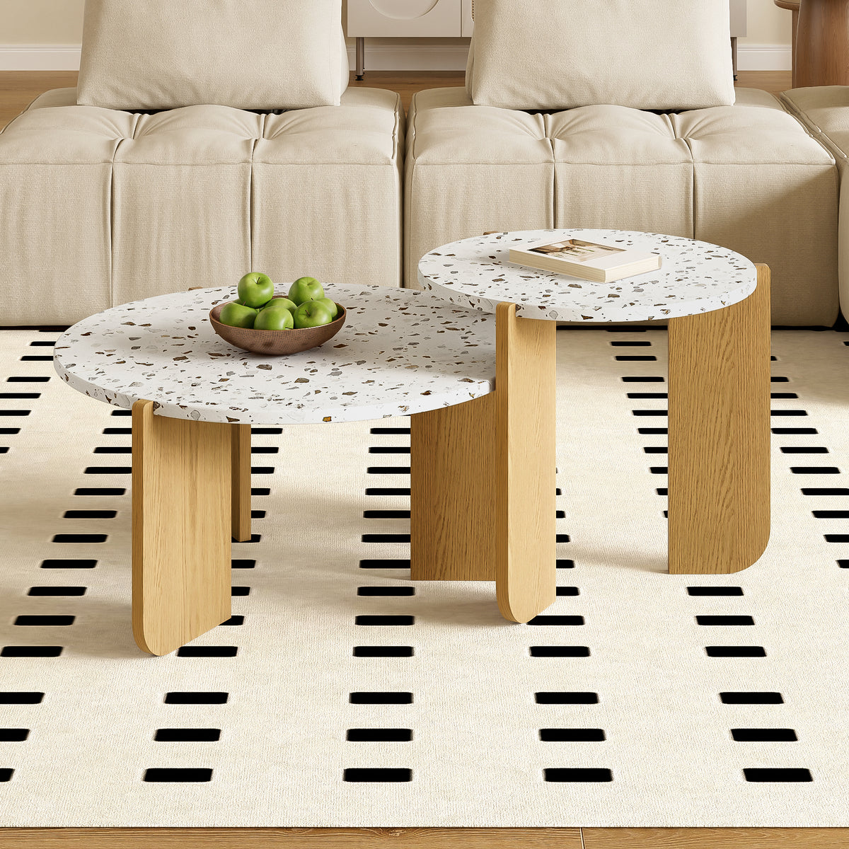 Terrazzo-Effect Nesting Coffee Tables – Set of 2