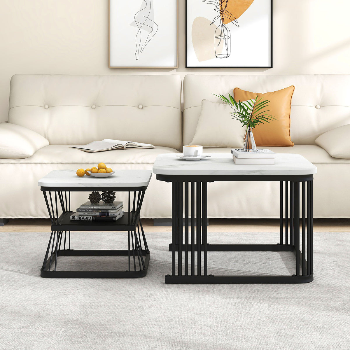 Marble-Effect Nesting Coffee Tables – Set of 2