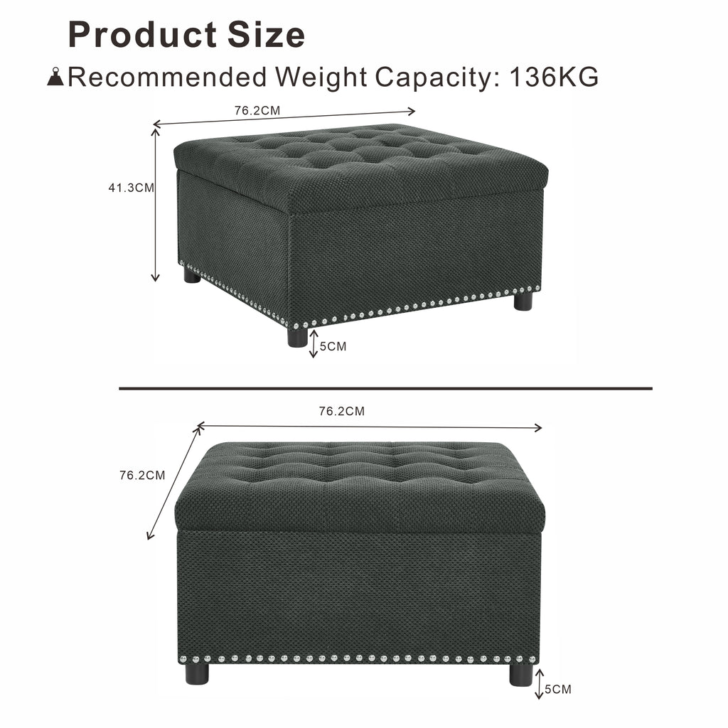 Square tufted storage ottoman dark grey