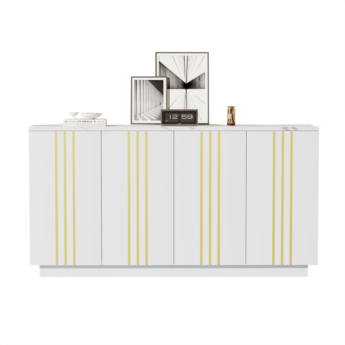 White Sideboard with Gold Stripes, 140cm