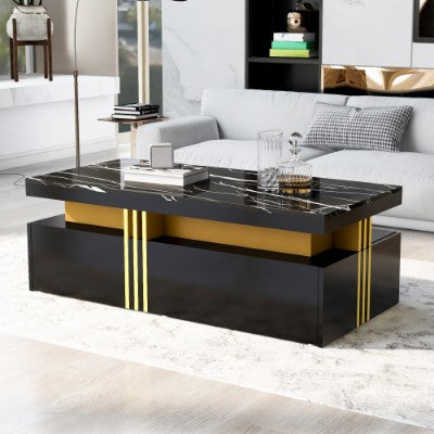 White Marble-Effect Coffee Table with Drawers