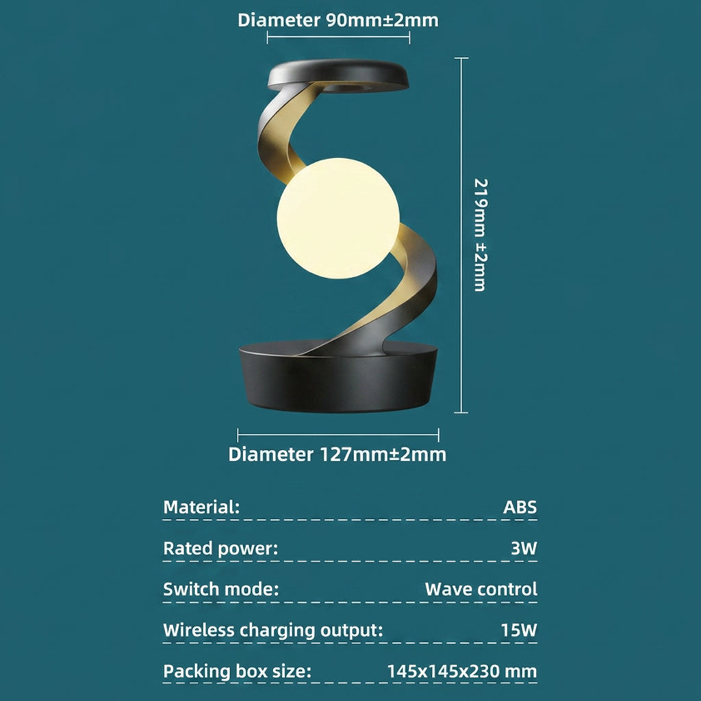 Spiral moon table lamp with wireless charger