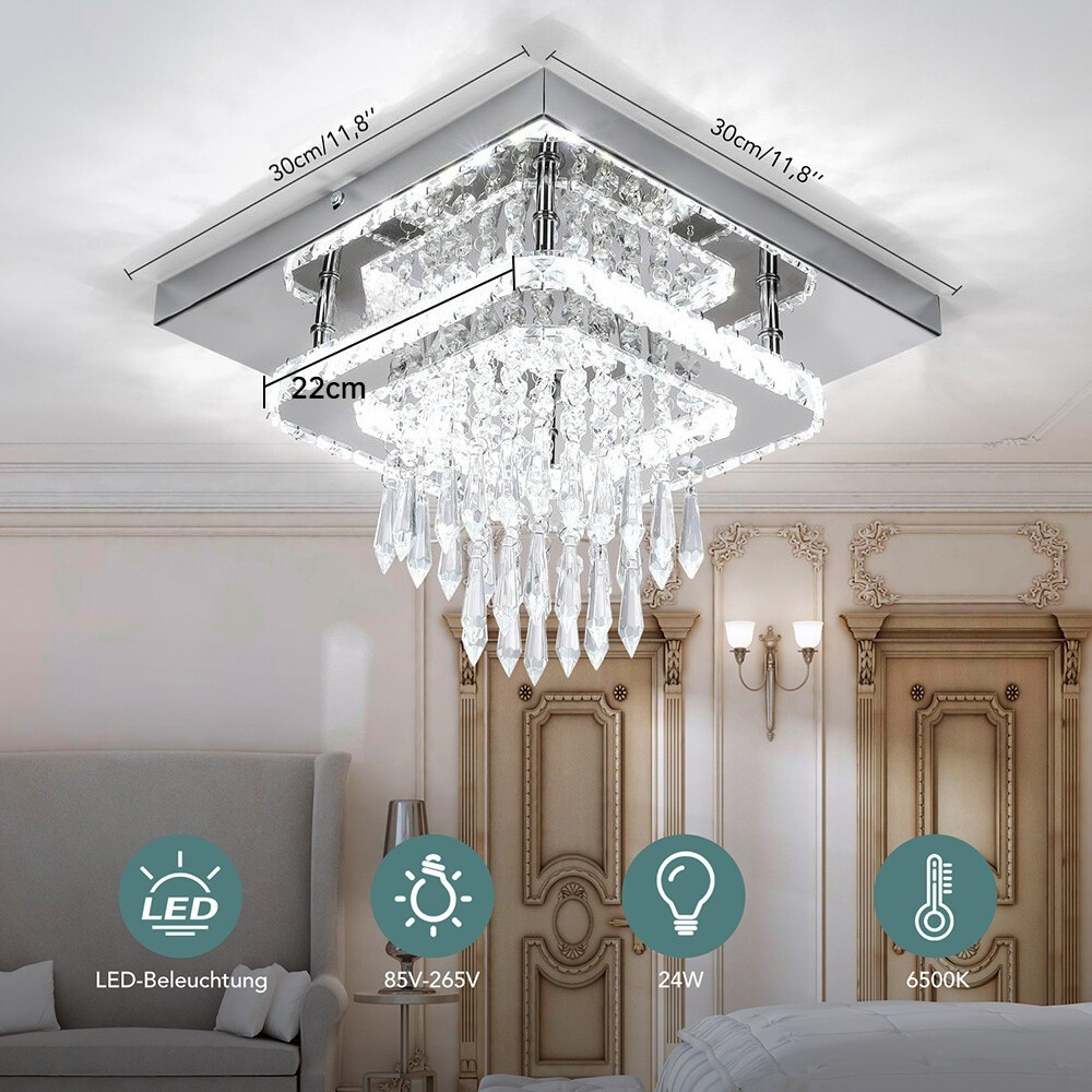 Square crystal flush ceiling light